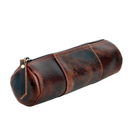 cuero Brown Leather Pencil Holder Case - Zippered Pen Pouch Work & Office