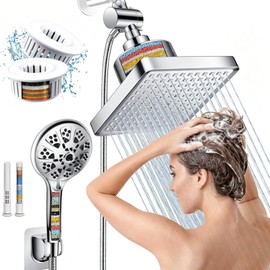 Regaderas para Baño con Filtro de Agua, Cabezal Ducha Alta Presión 6" | Regadera de Teléfono 10 Modos, Juego Ducha Purificador para Piel Sensible, Ins