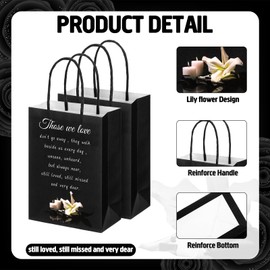 Tinlade 18 Pcs Funeral Favors for Guest Funeral Gift Bags with Handles Reusable Lily Print Favor Bags Sympathy Condolence Bereavement Gift for Memorial Celebration of Life(Black)