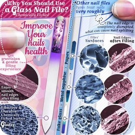GLADZY Czech Glass Nail File Set with Cuticle Pusher & Rasp