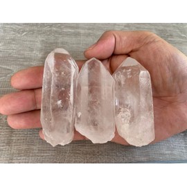 GAF TREASURES Set of 3 Extra Large Natural Clear Quartz Points, 2.25 to 3.5 Inches Clear Quartz