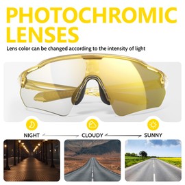 Cycling Glasses for Men Women Teenager with Photochromic Lenses, UV Protection Anti-Glare Sports Sunglasses for Bycle, Running, Fishing, Driving, Climbing
