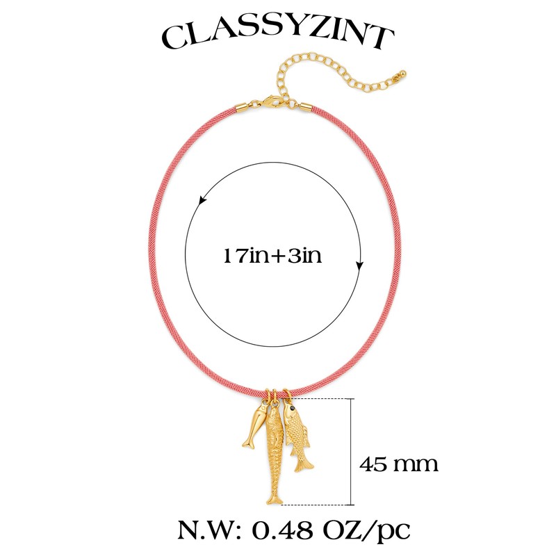 CLASSYZINT Fish Necklace for Women Pink Rope Charm Necklace