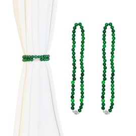 NUZUJX Magnetic Curtain Tiebacks, Natural Stone Beaded Curtain Tiebacks Drapery Shower Sheer Curtain Holdbacks Boho Farmhouse Home Decor,Pack of 2 (Green Agate)