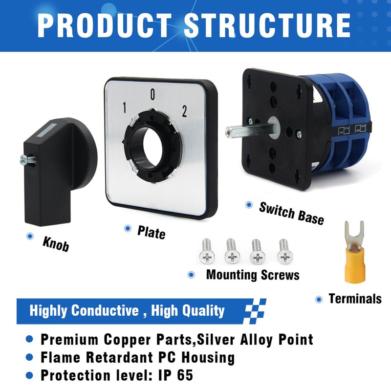 KEYMOO 32A Rotary Changeover Switch, 660V 3 Position 2 Phase