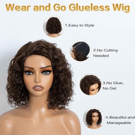 Joedir Bob Human Hair Wigs for Black Women Wear and Go Wig Water Wave Wig Afro Curly HD Lace C Parting Glueless 12 Inches 180% Density (4)