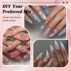 3D Nail Gel - Aurora Glazed Chrome Nail Powder - Clear 3D Sculpting Nail Gel, Moonlight Pearl Nail Chrome Powders - No Wipe Glue And Pigment Chrome Powder Kit For Art Design Decoration