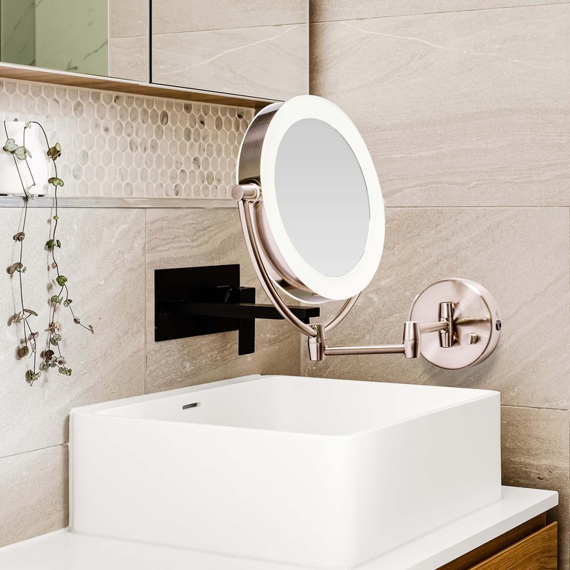Ovente 7.5" Lighted Wall Mount Makeup Mirror, 1X & 10X