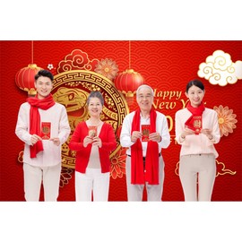 dnldliq 6x4ft Chinese New Year Backdrop 2025 Lucky Clouds Paper Cut Flowers Lanterns Spring Festival Photography Background Year of The Snake Decorations Banner Chinese New Year Eve Supplies