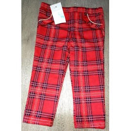Primark girls NEW RED PLAID CHRISTMAS PANTS size 6-9 month gold sparkle line NICE