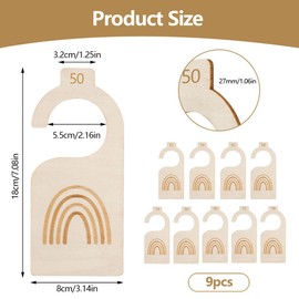 Set of 9 Size Dividers Wooden Baby, 50 to 98 cm Cabinet Dividers for Newborns, Baby Clothes Wardrobe Divider, Clothes Sizes Separator Baby with Rainbow Design, Ideal for Organising the Wardrobe