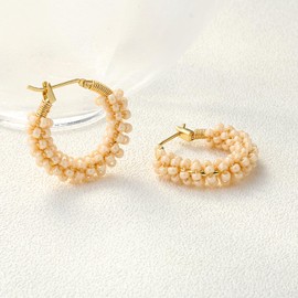 KELITCH Colourful Pearl Earrings Round Hoop Earrings 18K Gold Huggie Earring for Women, Bead, No-Gem-Tye