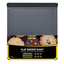 casaWare Large Flat Baking Cookie Sheet, 12.5 x 14-inch with a 1.5-inch Handle, Ceramic Non-Stick Coating (Silver Granite)