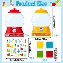 BeYumi Gumball Machine Sticker Craft - 28Pcs 100 Days of School Gumball Machine Craft Kit 100 Fingerprints for 100 Days Finger Print Art Set 100th Day of School Party Classroom Activities