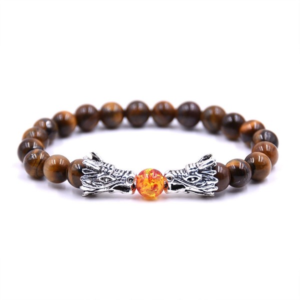 Giwotu Natural Tiger's Eye Stone Buddha Dragon Beads Elastic Bracelet