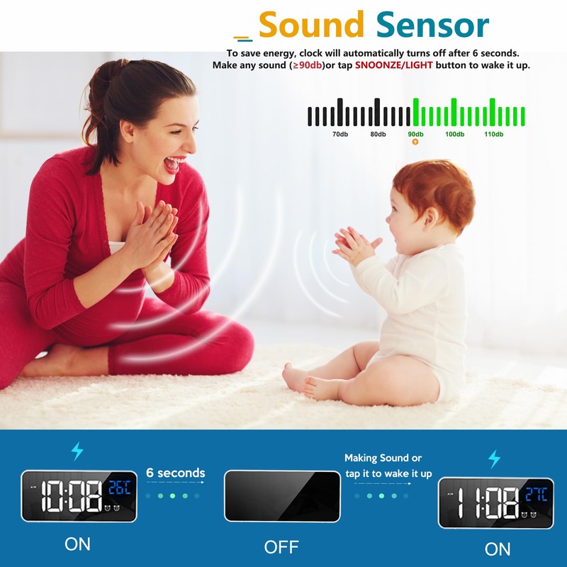 【2024 Upgraded】Digital Alarm Clock with Large Led Temperature Display, Portable