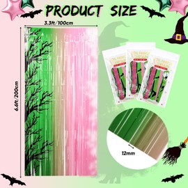 Tingjoo Witch Party Decorations 3.28 x 6.56 ft Pink and Green Tinsel Foil Fringe Curtains Witch Birthday Party Supplies Movie Party Backdrop for Baby Shower Decorations Photo Props (3 Pcs)