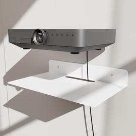 PzewMo Floating Metal Wall Mount Shelf,Shelf for Projector,TV Cable Box,Router,Speaker,Sound Bar,Camera,Gaming,Decor Display (White, 12.6" x 7.9")