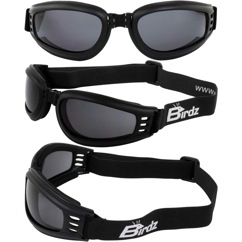 Birdz Eyewear Cardinal Foam Padded Folding Motorcycle Goggles Black Frame