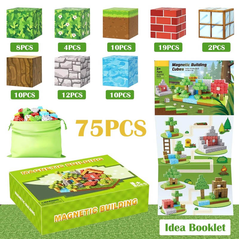 QMLING Magnetische Bausteine, 75 Teile Magnetbausteine, Montessori Spielzeug ab 3