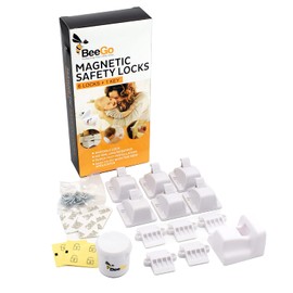 BeeGo® Magnetic Cupboard Locks for Children - 6 Locks + 1 Key, Child & Baby Magnetic Safety Locks for Kitchen Cabinets & Drawers, Baby Proofing Your Home, Easy to Install Magnetic Child Safety Locks