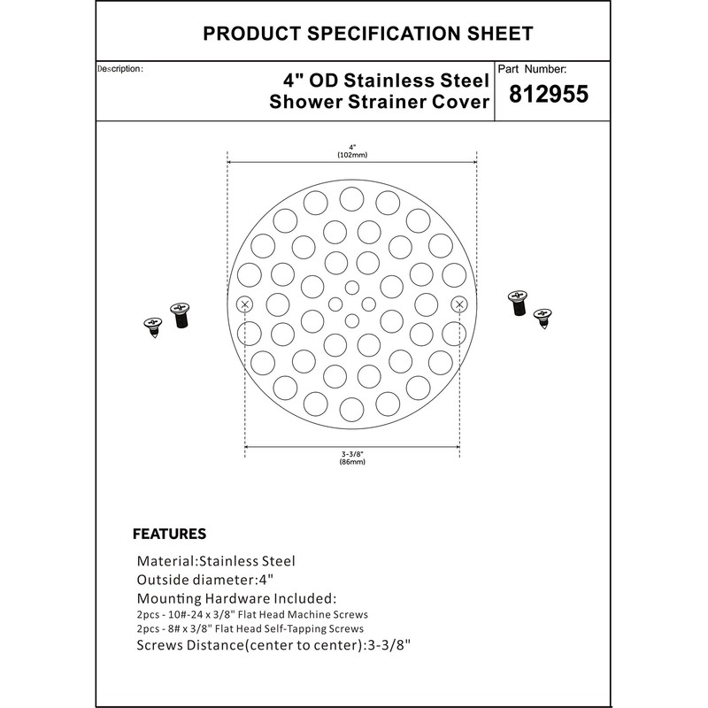 Artiwell 4’’ Shower Strainer Drain Trim Set, Solid Brass Screw-in