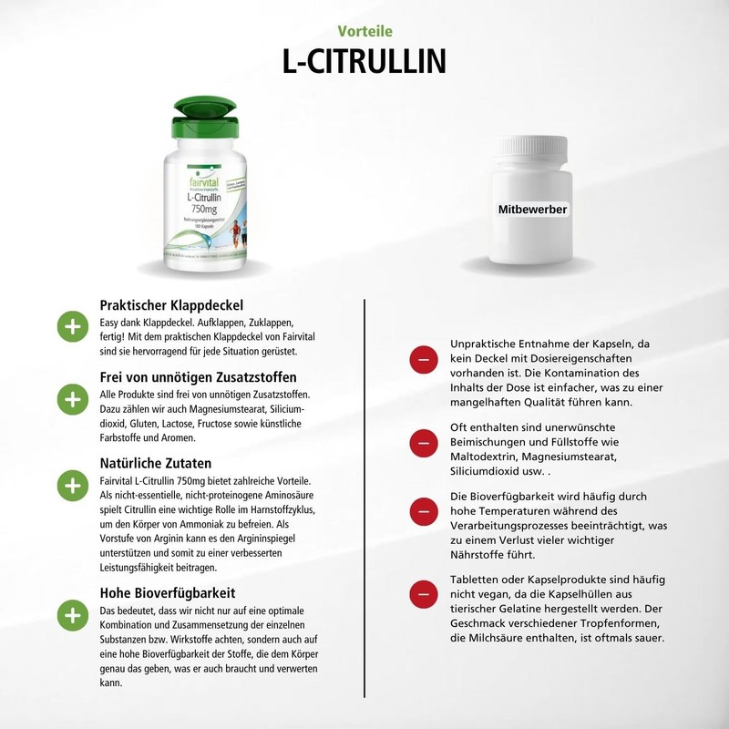 Fairvital L-Citrulline Capsules 750 mg – High Dose – Vegan