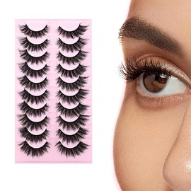 FENQURO 10 Pairs wimpern, lashes, künstliche wimpern, Wimpern Russian Strip Lashes Natural Look Eye Lashes False Lashes Wispy D Curly Fluffy 3D Effect Cat Eye Soft Fake Eye Lashes Pack