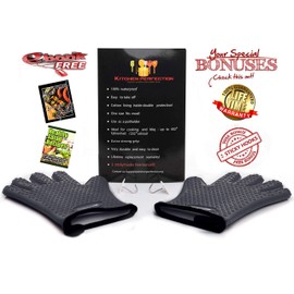 KITCHEN PERFECTION Silicone Smoker Oven Gloves -Extreme Heat Resistant BBQ Gloves -Handle Hot Food Right on Your Smoker Grill Fryer Pit|Waterproof Oven Mitts Grill Gloves |Superior Value Set+3 Bonuses
