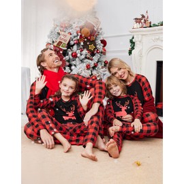 Ekouaer Christmas Family Matching Pajamas Long Sleeve Red Plaid Classic Xmas 2024 Jammies Set 2 Piece Sleepwear Men Loungewear Large