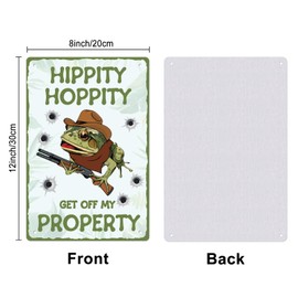 GLOBLELAND Hippity Hoppity Get Off My Property Sign Frog No Trespassing Sign Funny Signs Funny Door Signs Funny Sign for Home Wall Decor Iron 8x12 in