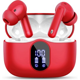 Wireless Bluetooth 5.4 Sport In-Ear Headphones with 4 Microphones, Red