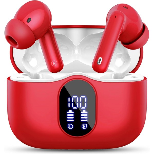 Wireless Bluetooth 5.4 Sport In-Ear Headphones with 4 Microphones, Red