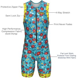 Wixen Men’s Triathlon Suit –Breathable & Padded Tri Suit for Swim, Bike & Run | Race Day Gear for Triathletes - Floral - L