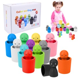 Dandin Colour Sorting Cups, Peg Dolls in Cups, Colour Sorting Toys for toddlers, Wooden Learning Sorting Toy, Matching Games Color Sorting Toys, Color Sorting Montessori Sensory Toy for Toddlers