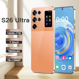Real High Quality S26 Ultra 16GB+1TB Big Storage 7.3-Inch Big Screen Unlocked 5G Android 14 Dual SIM 108MP HD CDMA Mobile Phoneram: 16g, storage capacity: 1TB, color: Orange