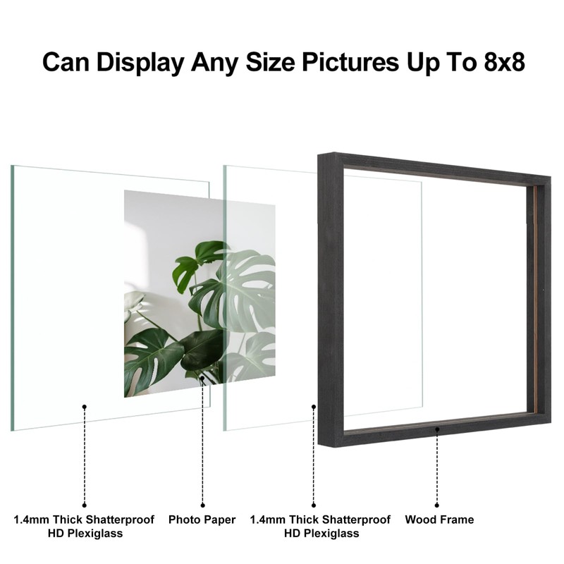 Egofine 8x8 Floating Frames Set of 2, Double Plexiglass Picture