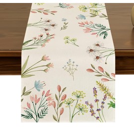 Floral Summer Table Runner for Home Party,72 Inches Seasonal Spring Fall Flowers Holiday Kitchen Dinner Table Decor for Home Party Indoor ZQ03