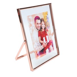 AhaGo Rose Gold Floating Frame (6"x8", Vertical), For Picture 5x7, 4x6, 3x5, Adjustable Tabletop Shelf Photo Frame, Classy Gift For Festival, Wedding, Home or Office Décor