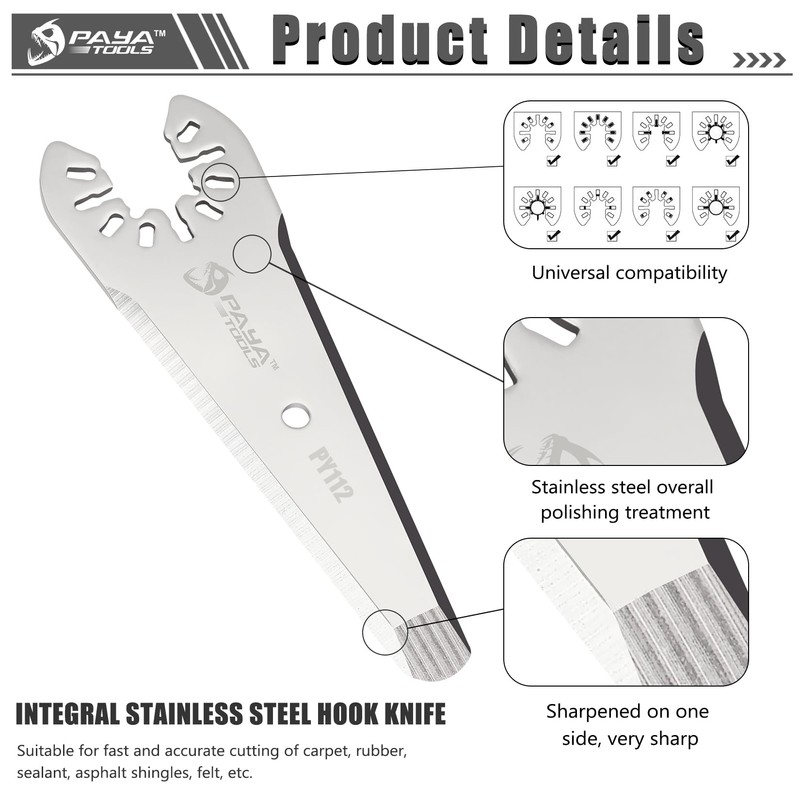 PAYA TOOLS 3" Tapered Oscillating Caulking Cutter, Multitool Scraper Blades
