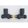 Manissa Anthracite Straight Towel Rail Valves 1/2" /15mm Radiator valves