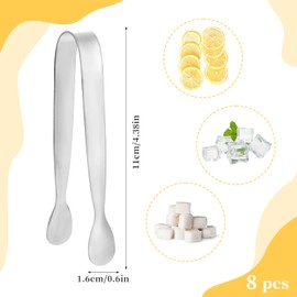 8pcs Mini Metal Tongs, 4.3 Inch Stainless Steel Small Kitchen Tongs for Serving Food Ice Cubes Sugar Cubes Buffet Tea Party Coffee Bar (Silver)