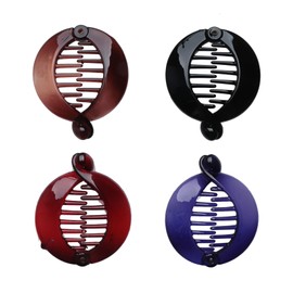 SOWAKA 4 Pcs Banana Hair Clips French Round Plastic Non Slip Fishtail Small Cute Interlocking Flat Shark Hair Clincher Ponytail Holder for Women Thick Thin Fine Hair (Solid)