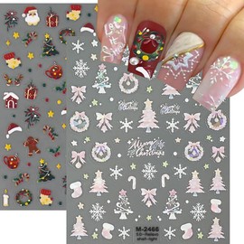 Christmas Snowflake Nail Stickers - 5D Embossed Bell Hat & Xmas Tree Winter Designs for Women & Girls (2 Sheets)