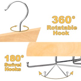 Tank Top Hanger with Premium Wood, 24 Large Capacity, Space Saving,360 Degree Rotating, Foldable Metal Hooks, Tank Tops