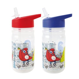 Fun House Olympic Games Paris 2024 Water Bottle with Straw JO 380ml for Kids - Reusable Tableware - Red or Blue