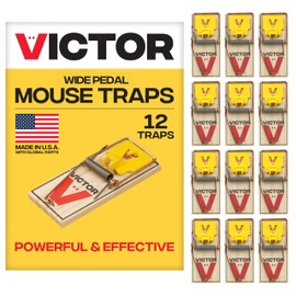 Victor Mouse Traps M035-12, Plastic Pedal, Sustainably Sourced FSC Wood, Wooden Mouse Traps, 12 Pack