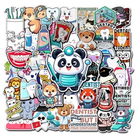 BIGZORO Pack 50 PCS Dentist Stickers Doctor Funny for Children Kids Teens Adults Vinyl Decals Waterproof Braces Tooth Shaped Graphics Decor Laptop Computer Water Bottle Scrapbook