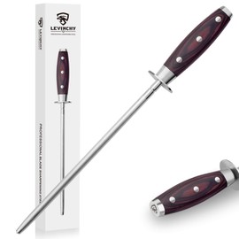 LEVINCHY 10 inch Honing Steel with Pakkawood Handle, Knife Sharpener Rod, Professional Knife Sharpening Steel