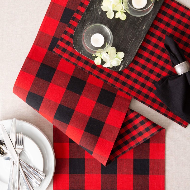 DII Gingham Check Tabletop Collection, Red/Black, Table Runner, 14x72